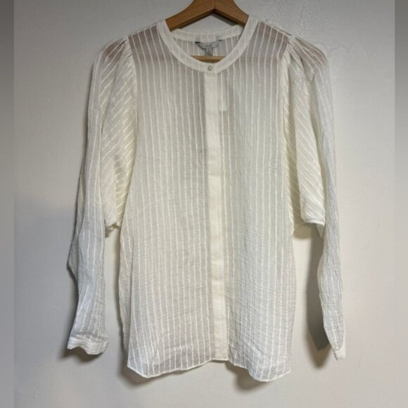 Joie Rashelda B Porcelain White Sheer Striped Blouse Women’s Size S - Picture 2 of 8
